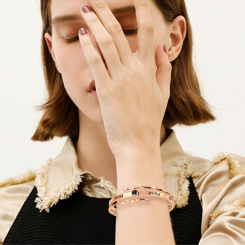 Custom Cross-Border Stainless Steel Spring Bracelet with LOVE Letter Projection Design  Titanium Steel Gold-Tone Bracelet