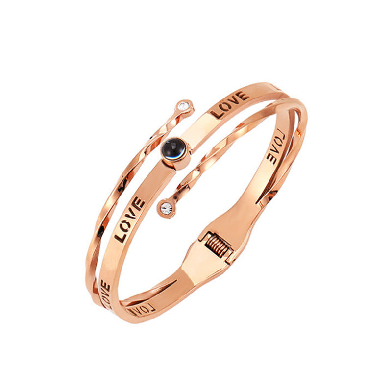 Custom Cross-Border Stainless Steel Spring Bracelet with LOVE Letter Projection Design  Titanium Steel Gold-Tone Bracelet