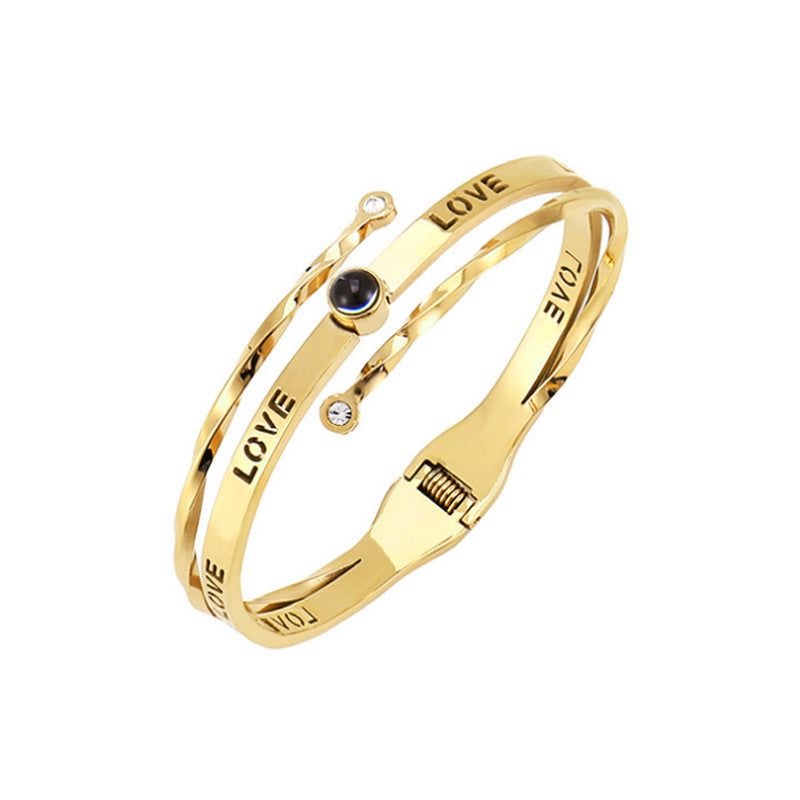 Custom Cross-Border Stainless Steel Spring Bracelet with LOVE Letter Projection Design  Titanium Steel Gold-Tone Bracelet