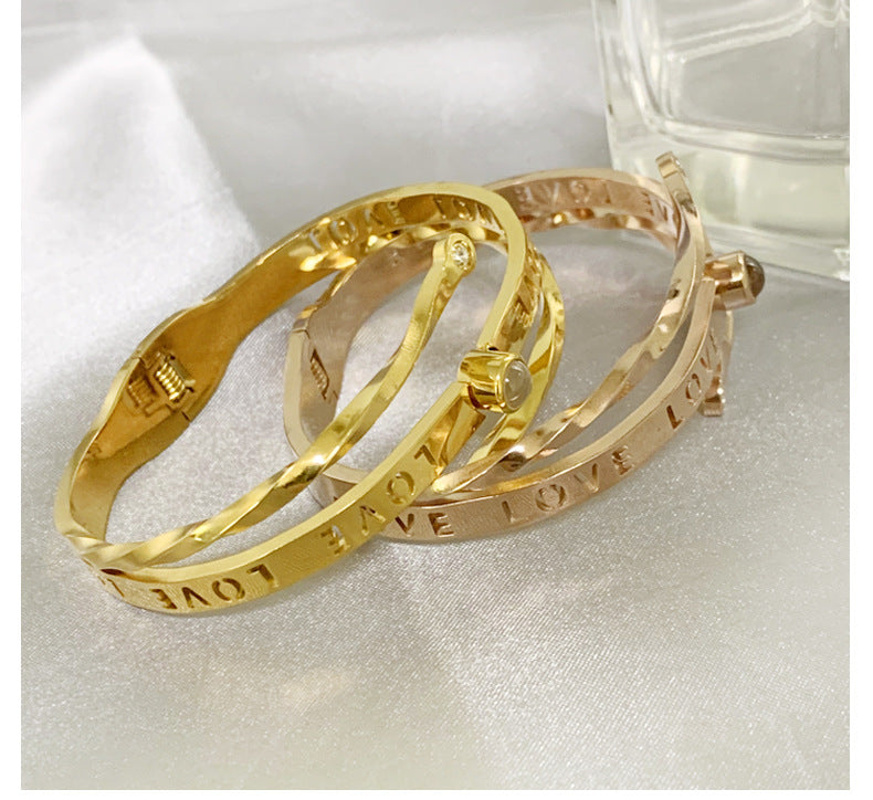 Custom Cross-Border Stainless Steel Spring Bracelet with LOVE Letter Projection Design  Titanium Steel Gold-Tone Bracelet