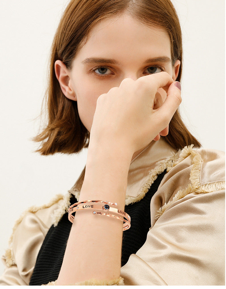 Custom Cross-Border Stainless Steel Spring Bracelet with LOVE Letter Projection Design  Titanium Steel Gold-Tone Bracelet