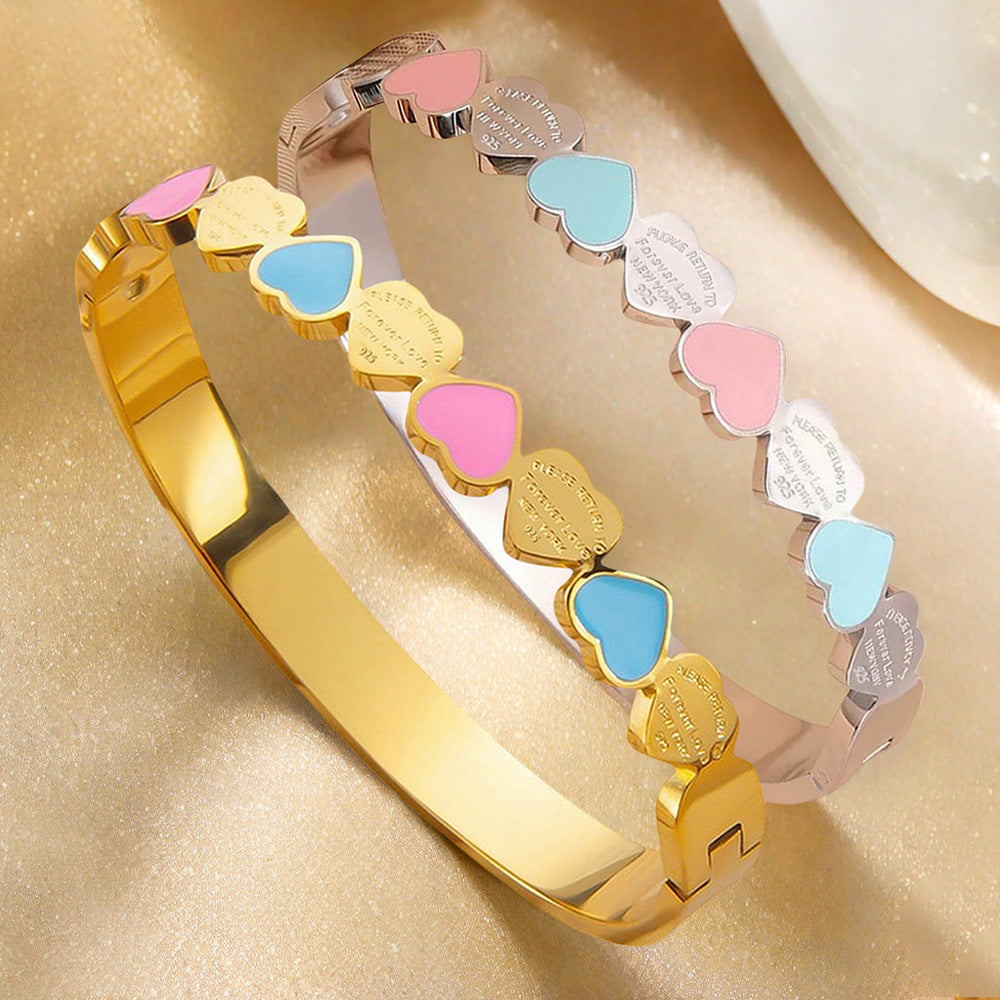 Colorful Heart-Shaped Titanium Steel Bracelet 18K Gold-Plated Minimalist Women's Bracelet