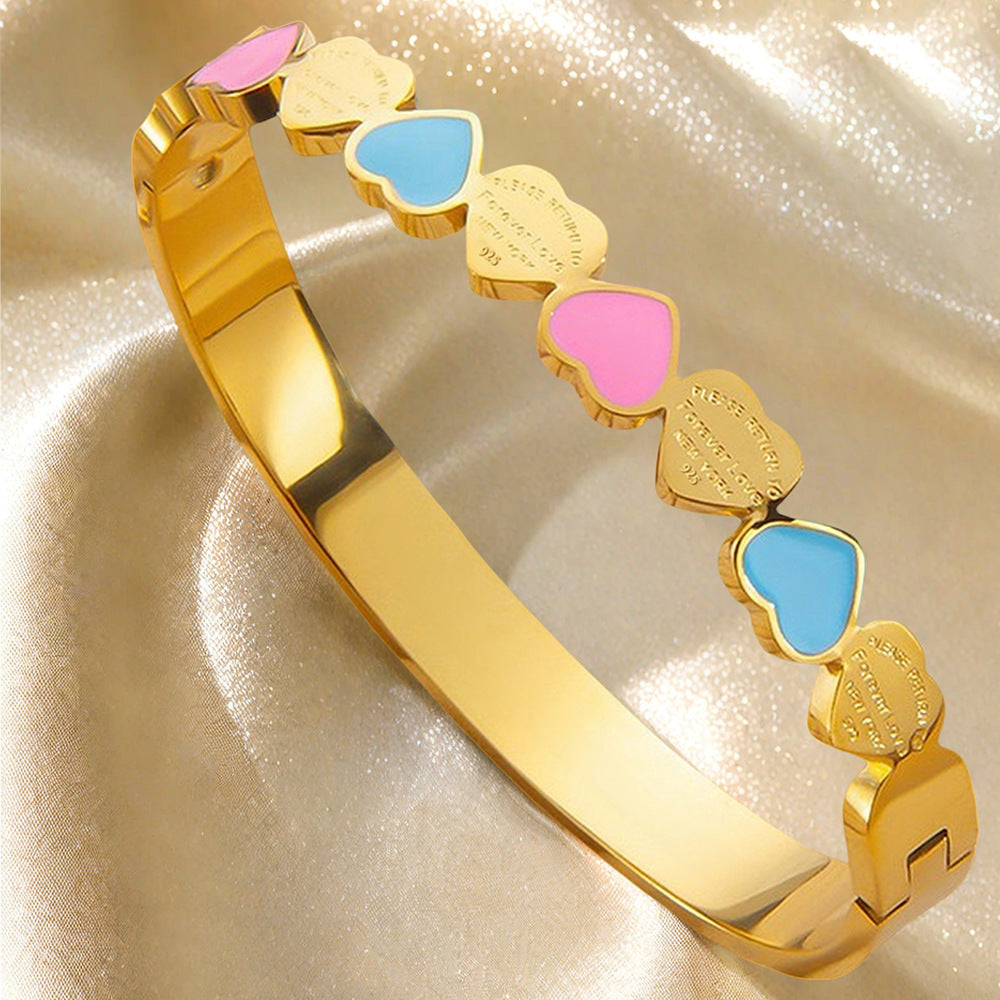 Colorful Heart-Shaped Titanium Steel Bracelet 18K Gold-Plated Minimalist Women's Bracelet