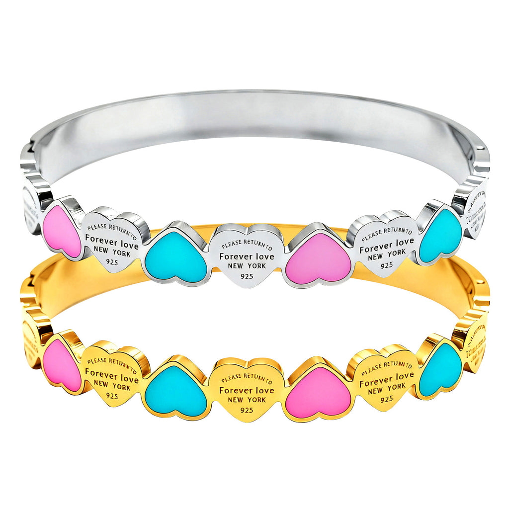 Colorful Heart-Shaped Titanium Steel Bracelet 18K Gold-Plated Minimalist Women's Bracelet