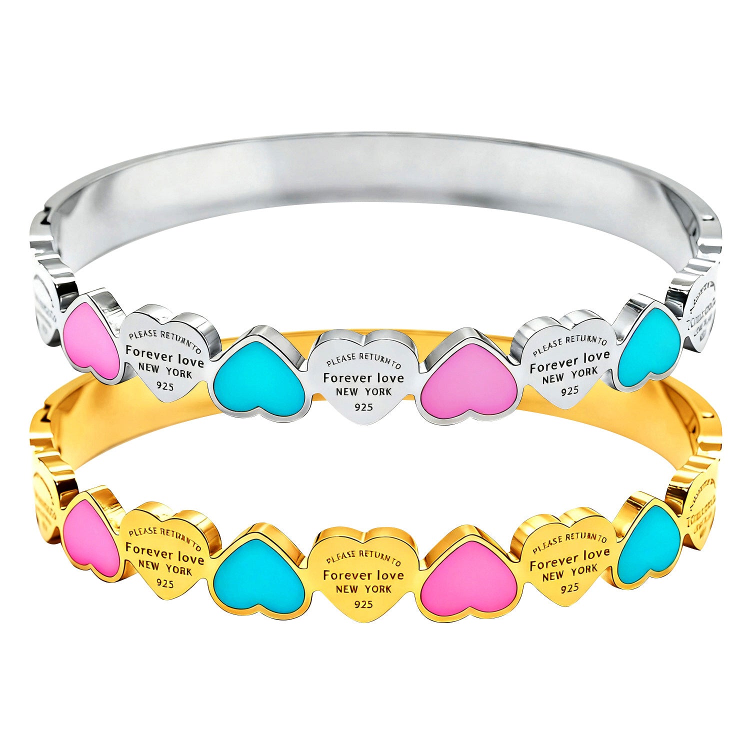 Colorful Heart-Shaped Titanium Steel Bracelet 18K Gold-Plated Minimalist Women's Bracelet