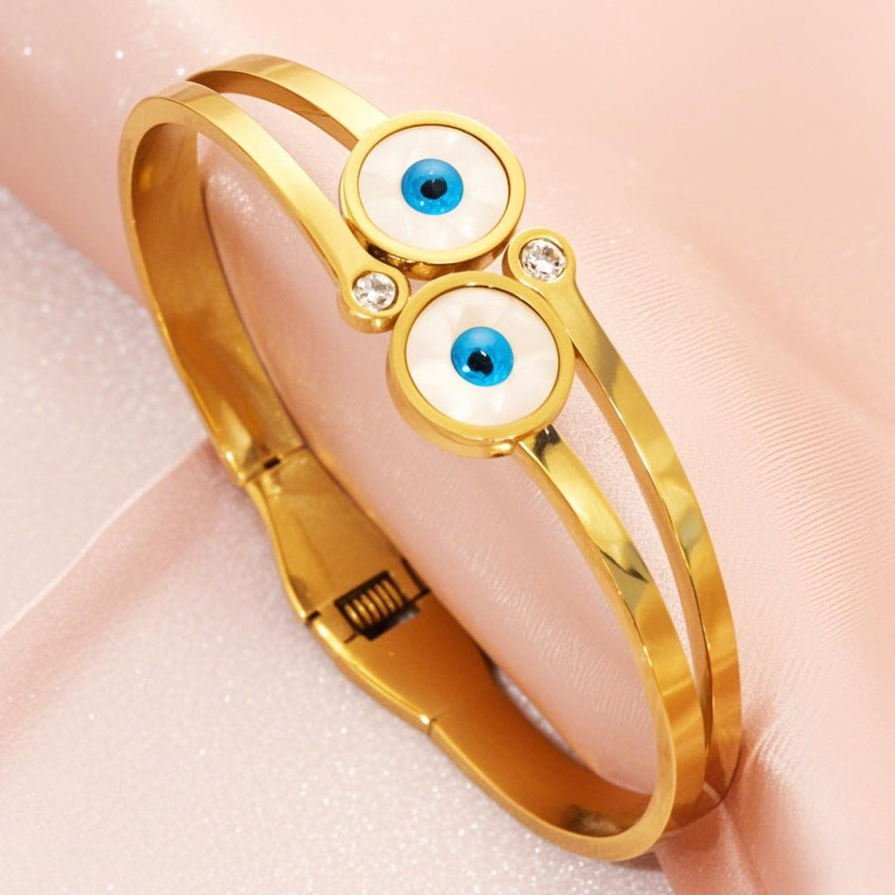Wholesale Double-Circle Blue Devil's Eye Spring-Closure Stainless Steel Bracelets