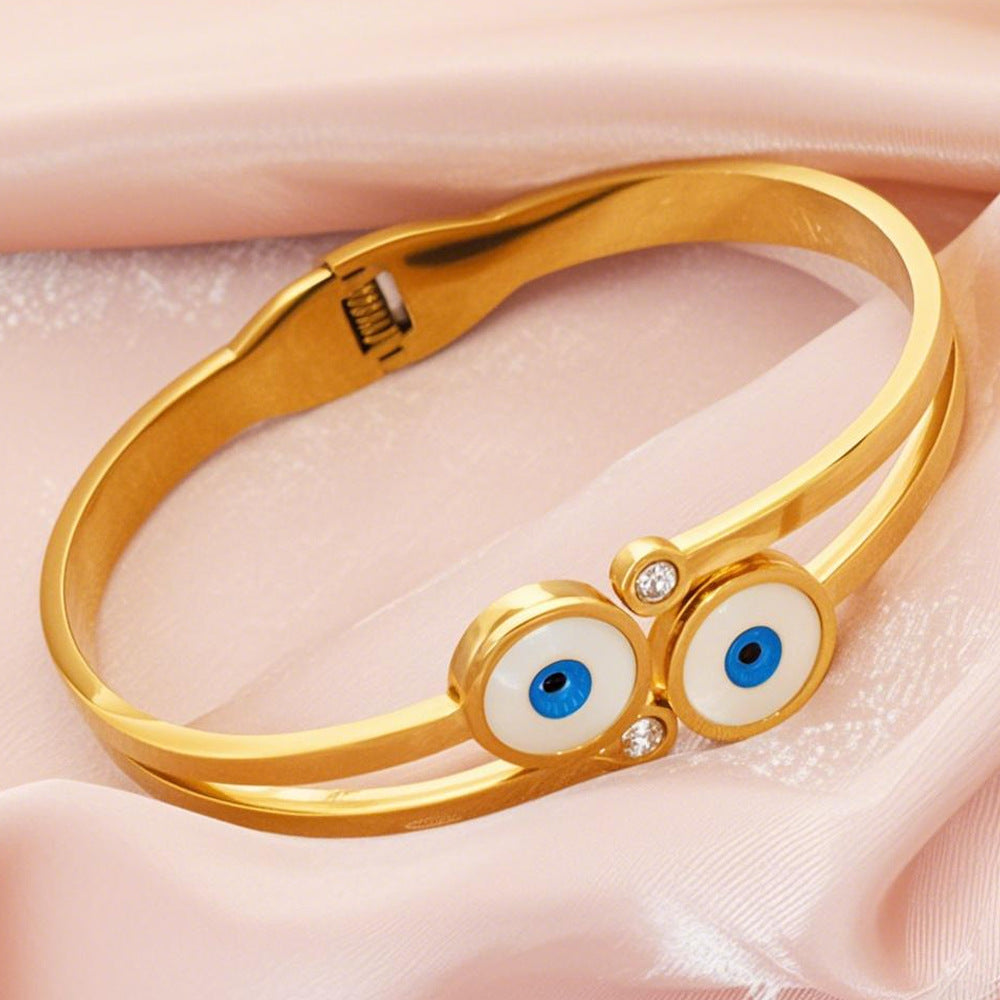 Wholesale Double-Circle Blue Devil's Eye Spring-Closure Stainless Steel Bracelets