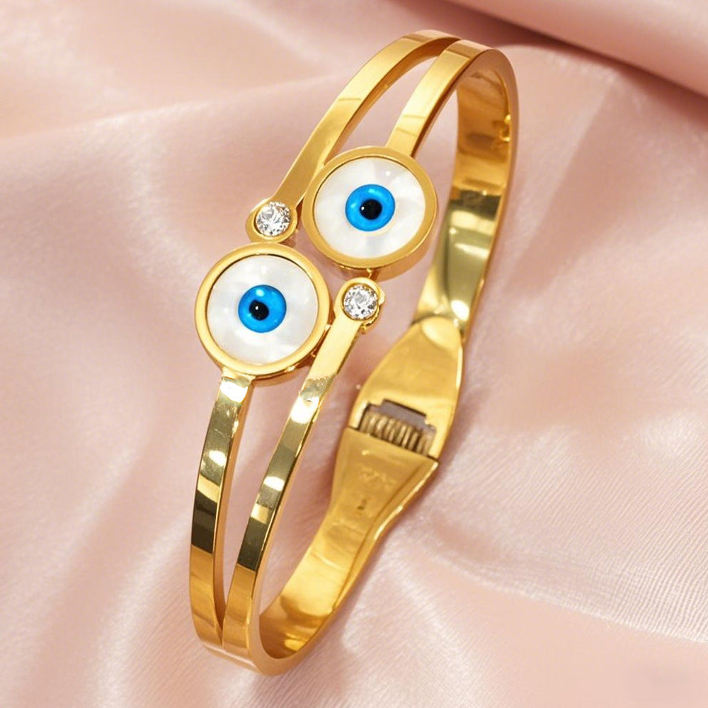 Wholesale Double-Circle Blue Devil's Eye Spring-Closure Stainless Steel Bracelets