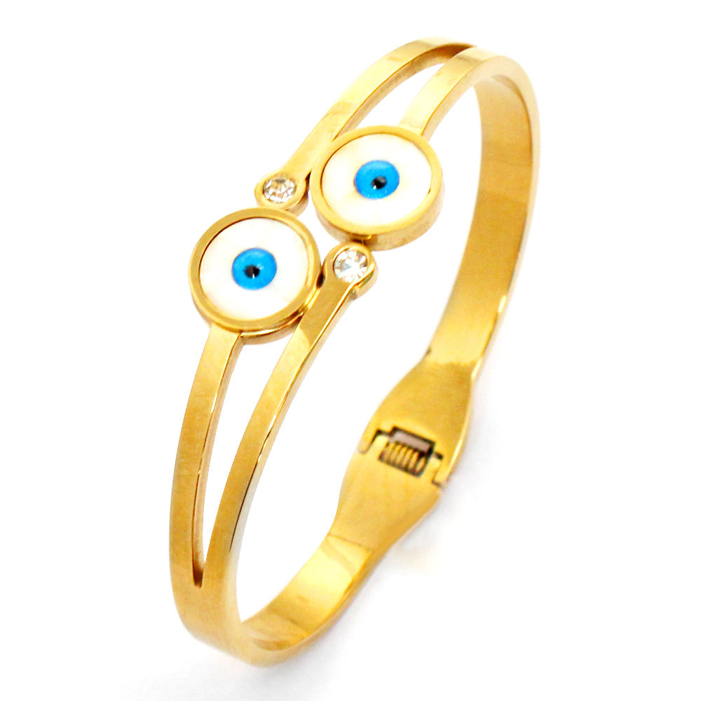 Wholesale Double-Circle Blue Devil's Eye Spring-Closure Stainless Steel Bracelets