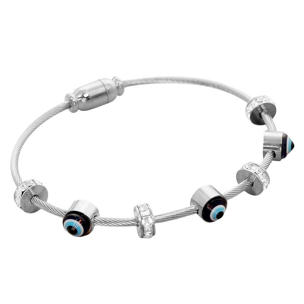 Stainless Steel Devil's Eye Bracelet Sophisticated Diamond-Studded Instagram-Style Bracelet