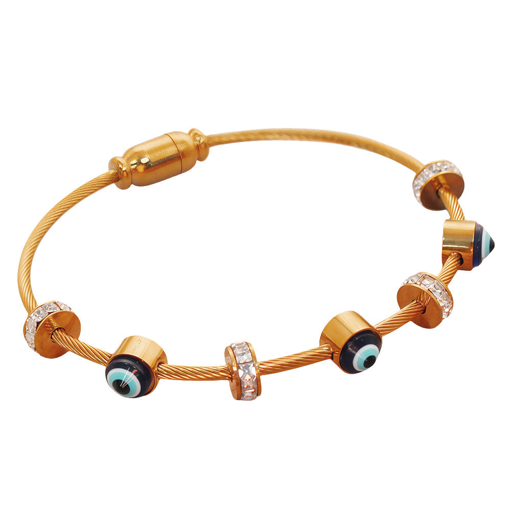 Stainless Steel Devil's Eye Bracelet Sophisticated Diamond-Studded Instagram-Style Bracelet