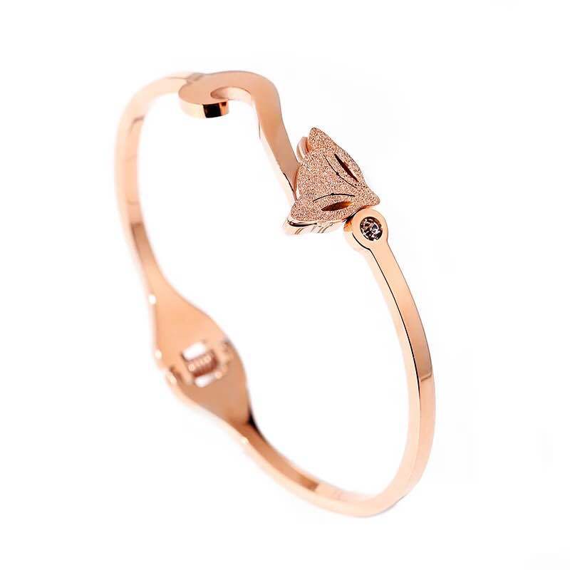 Fox Single-Stone Satin-Finish Titanium Steel Bracelet Open-Ended Stainless Steel Bracelet