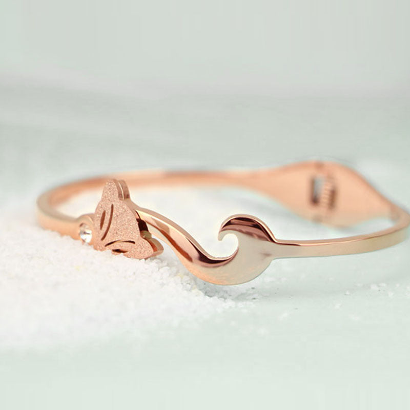 Fox Single-Stone Satin-Finish Titanium Steel Bracelet Open-Ended Stainless Steel Bracelet