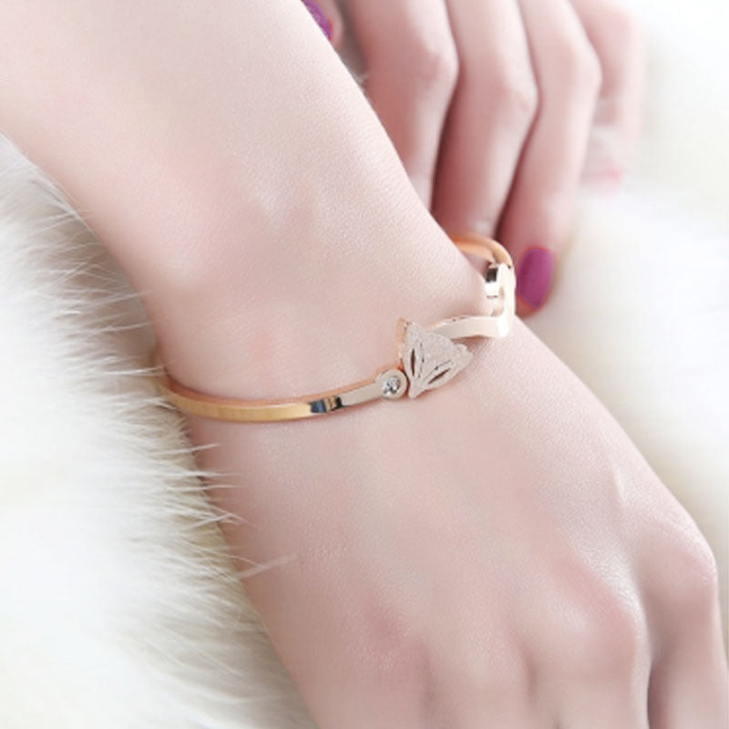Fox Single-Stone Satin-Finish Titanium Steel Bracelet Open-Ended Stainless Steel Bracelet