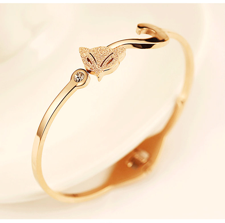 Fox Single-Stone Satin-Finish Titanium Steel Bracelet Open-Ended Stainless Steel Bracelet