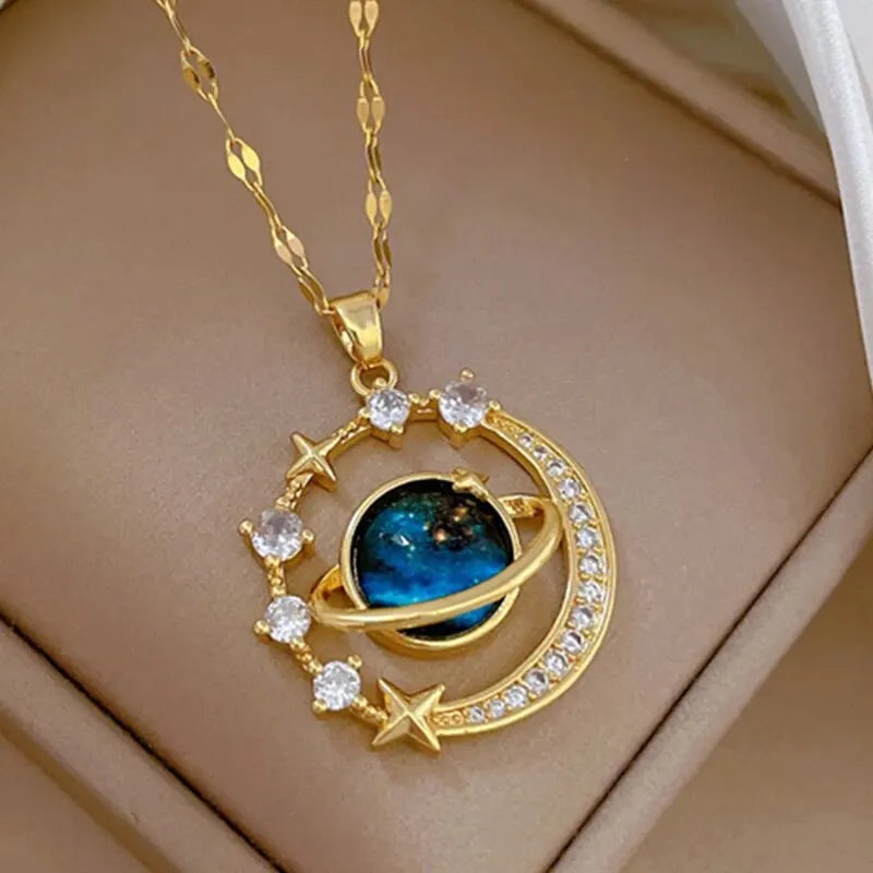 Wholesale Titanium Steel Star Series Necklace Planet Moon Astronaut Pendant Necklaces Jewelry