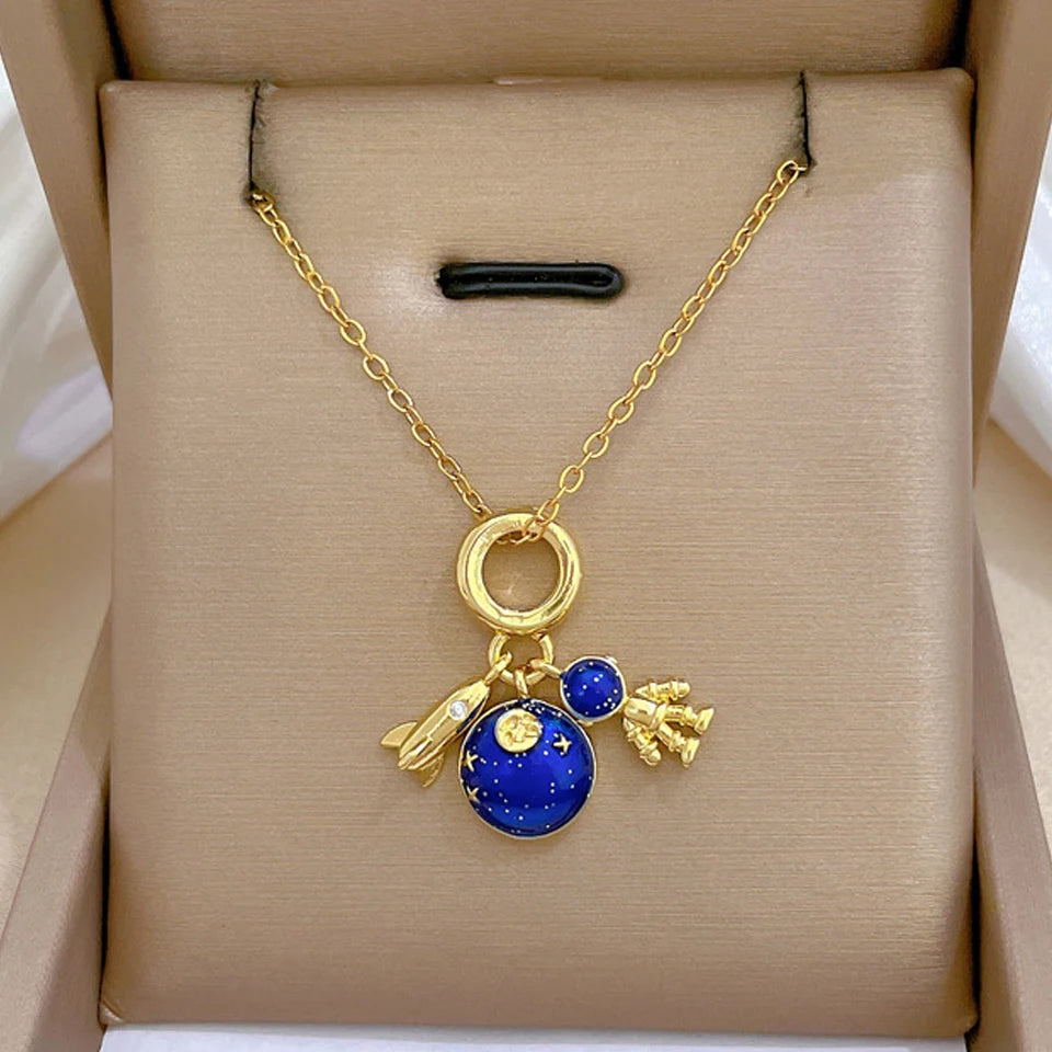 Wholesale Titanium Steel Star Series Necklace Planet Moon Astronaut Pendant Necklaces Jewelry