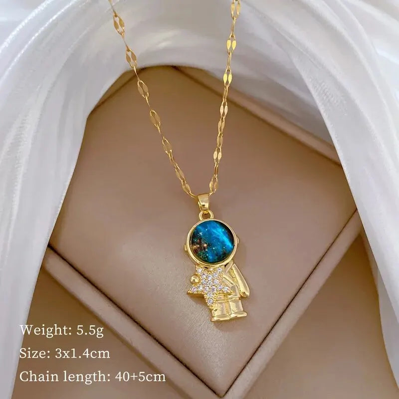 Wholesale Titanium Steel Star Series Necklace Planet Moon Astronaut Pendant Necklaces Jewelry