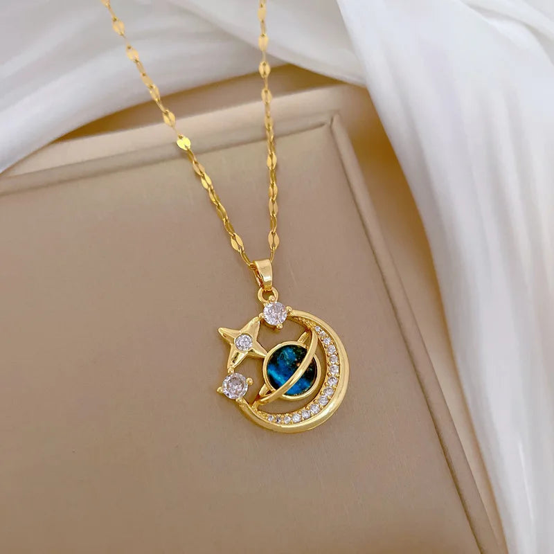 Wholesale Titanium Steel Star Series Necklace Planet Moon Astronaut Pendant Necklaces Jewelry