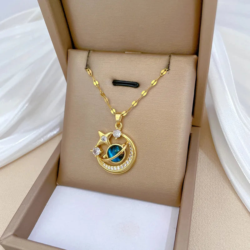 Wholesale Titanium Steel Star Series Necklace Planet Moon Astronaut Pendant Necklaces Jewelry