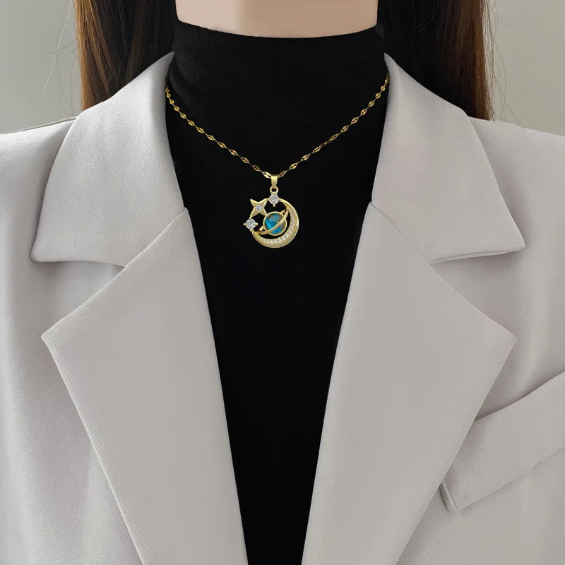 Wholesale Titanium Steel Star Series Necklace Planet Moon Astronaut Pendant Necklaces Jewelry