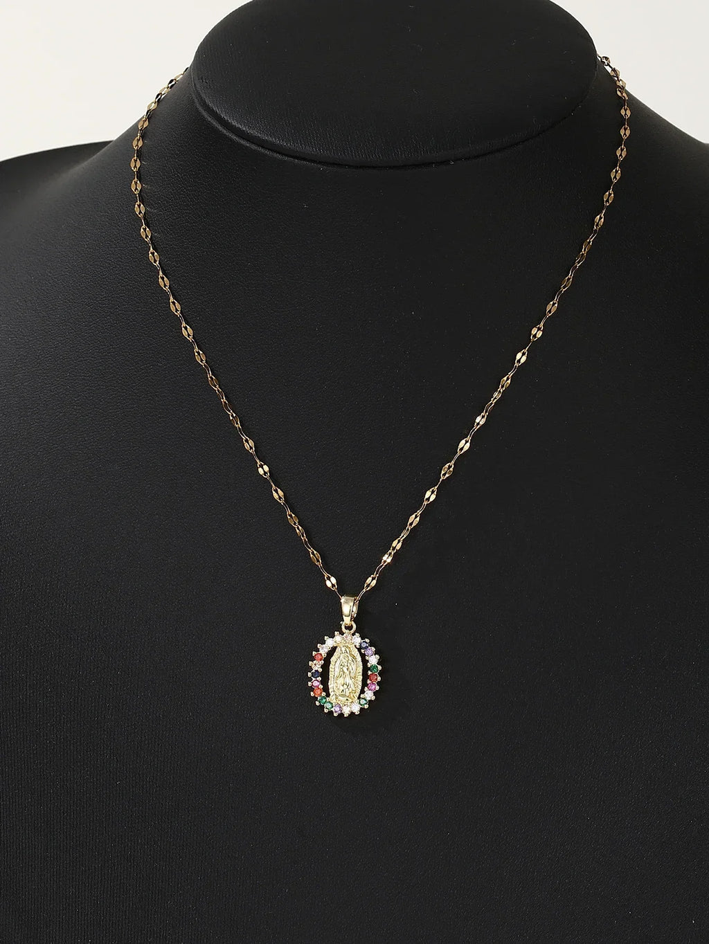Gorgeous Women's All Sky Star Micro Inlaid Colorful Zircon Virgin Mary Hollow Necklace
