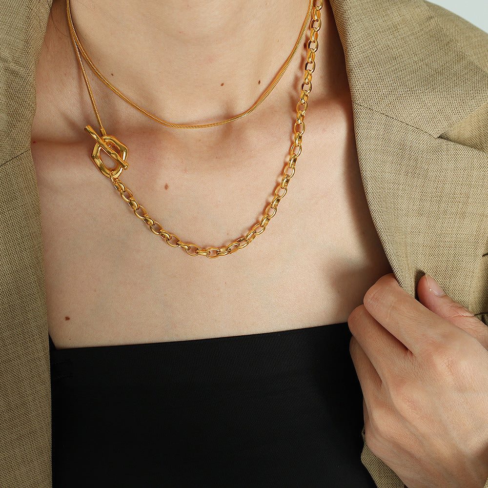 Fashionable 18K Gold-Plated Stainless Steel Figaro Necklace Trendy and Versatile Titanium Steel Chain Necklace