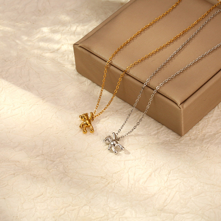 Minimalist 18K Gold Women's Mini Stainless Steel Bear Pendant Necklace