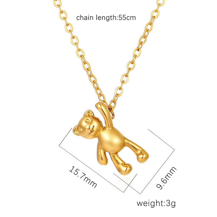 Minimalist 18K Gold Women's Mini Stainless Steel Bear Pendant Necklace