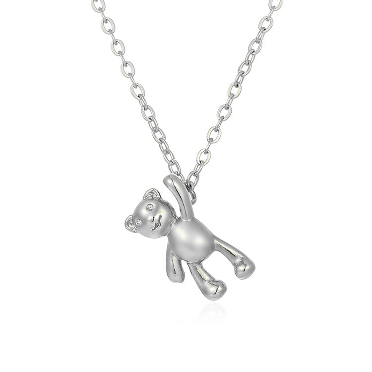 Minimalist 18K Gold Women's Mini Stainless Steel Bear Pendant Necklace