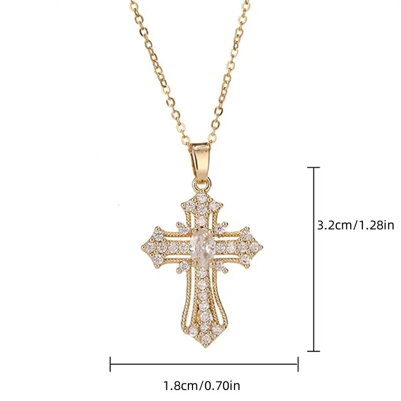 Hip Hop Zircon Cross Shiny Pendant Stainless Steel Necklace Charm Bling Exquisite Necklaces Jewelry
