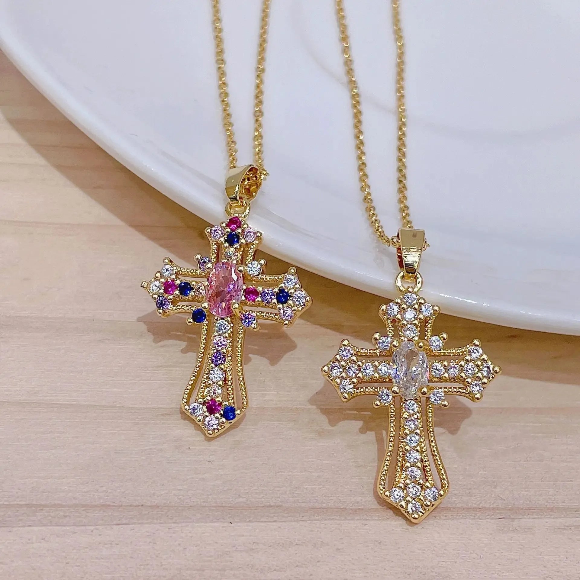 Hip Hop Zircon Cross Shiny Pendant Stainless Steel Necklace Charm Bling Exquisite Necklaces Jewelry
