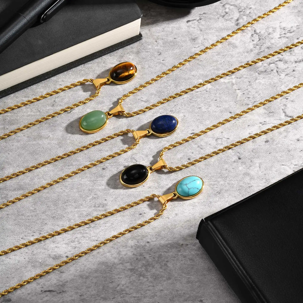Minimalist Natural Tiger Eyes Stone Necklace, Stainless steel Geometric Pendant Necklace, Punk Vintage Jewelry