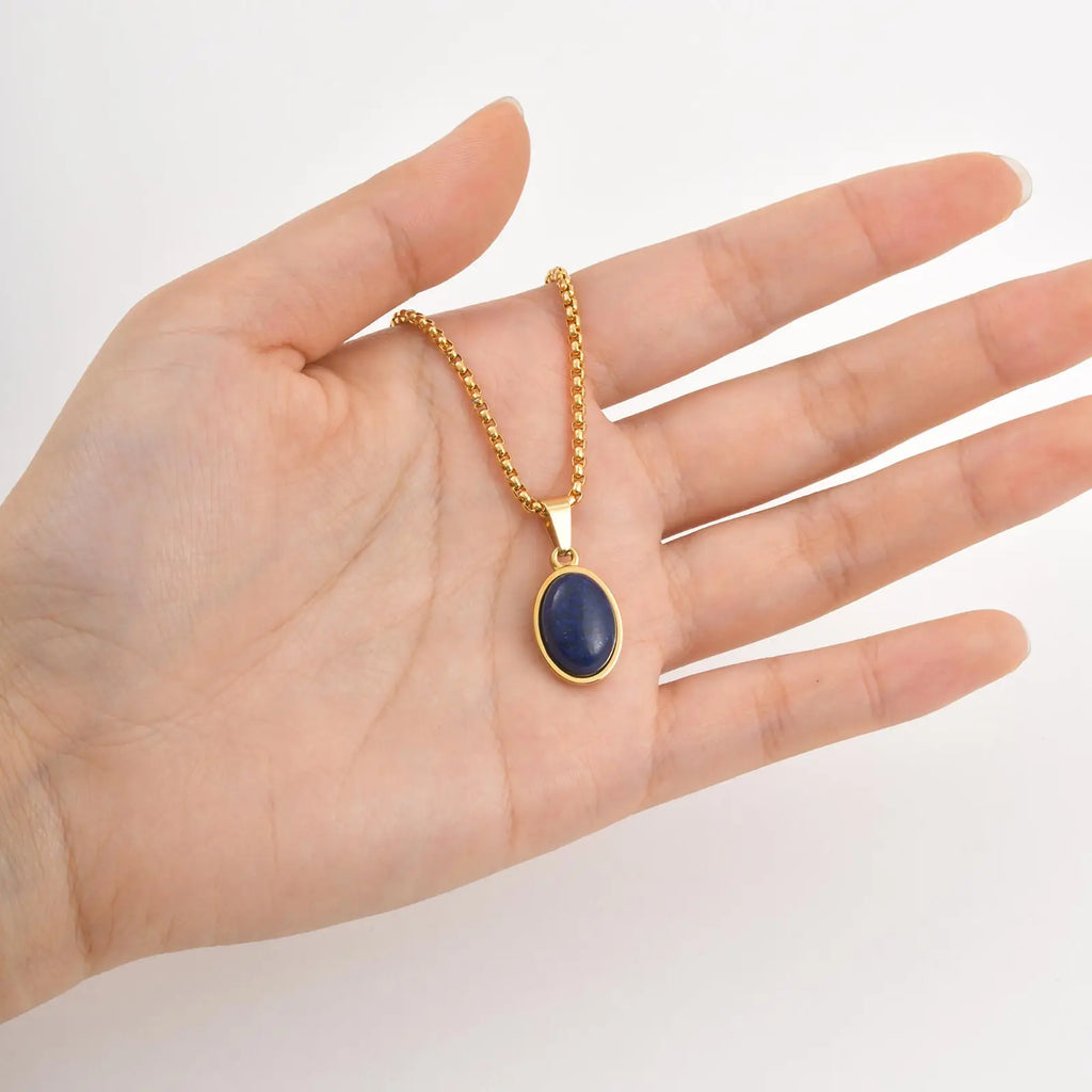 Minimalist Natural Tiger Eyes Stone Necklace, Stainless steel Geometric Pendant Necklace, Punk Vintage Jewelry