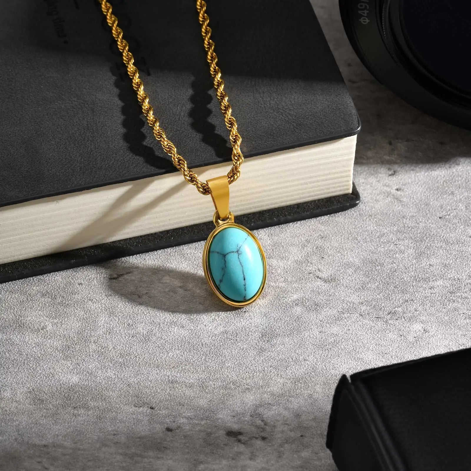 Minimalist Natural Tiger Eyes Stone Necklace, Stainless steel Geometric Pendant Necklace, Punk Vintage Jewelry