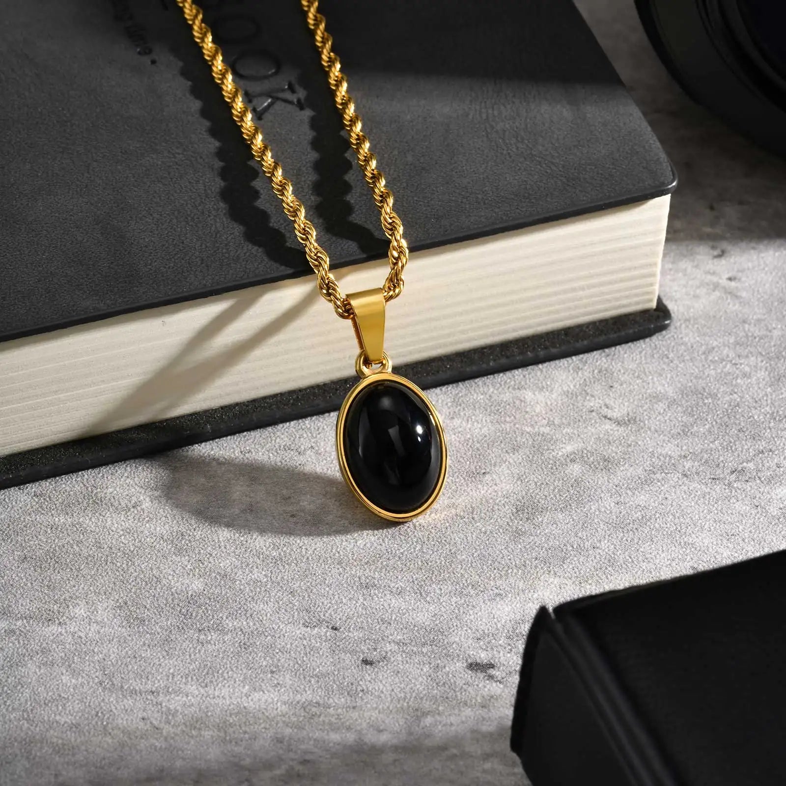 Minimalist Natural Tiger Eyes Stone Necklace, Stainless steel Geometric Pendant Necklace, Punk Vintage Jewelry