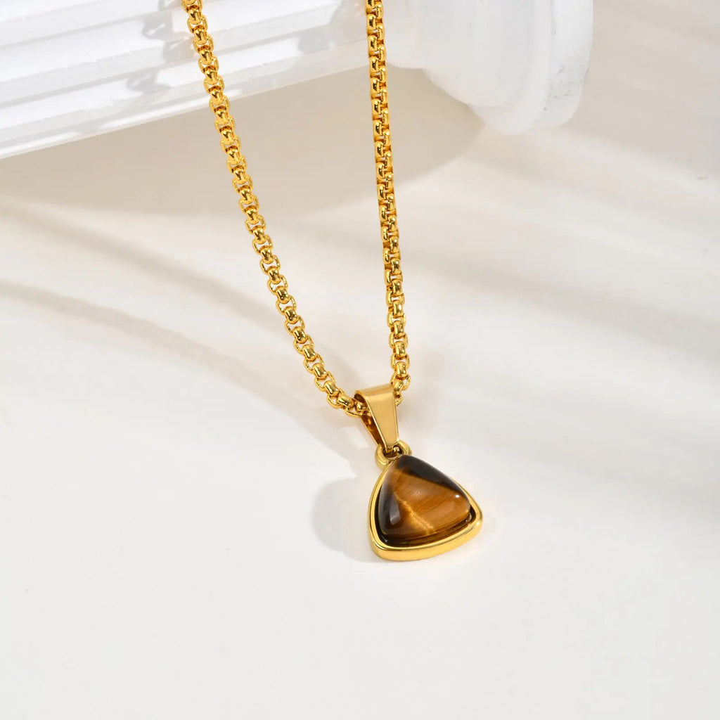 Minimalist Natural Tiger Eyes Stone Necklace, Stainless steel Geometric Pendant Necklace, Punk Vintage Jewelry