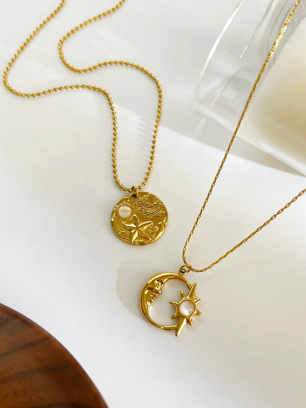 Fashion Gold Plated Moon Starburst Round Cat Eye Stone Pendant Necklaces for Women Stainless Steel Daily Jewelry Gifts