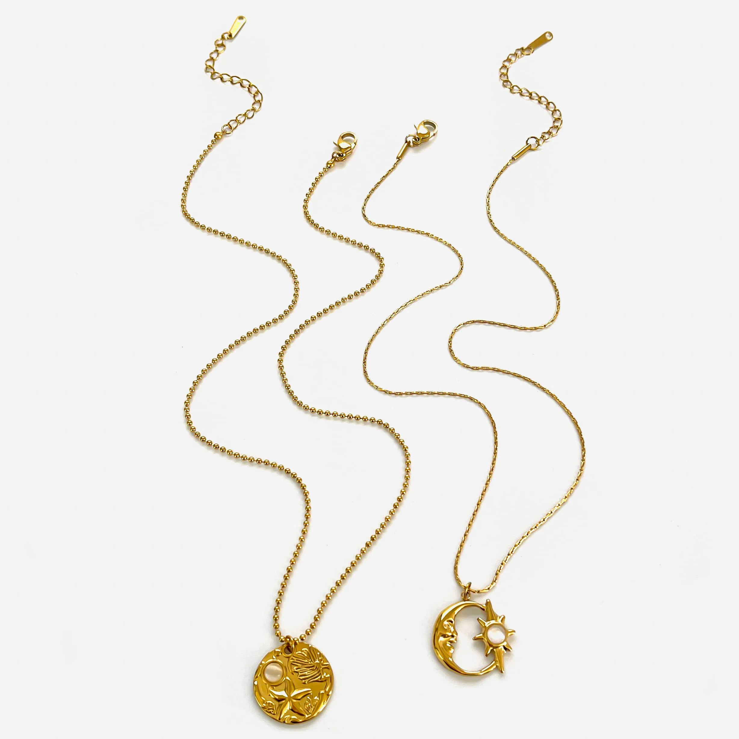Fashion Gold Plated Moon Starburst Round Cat Eye Stone Pendant Necklaces for Women Stainless Steel Daily Jewelry Gifts