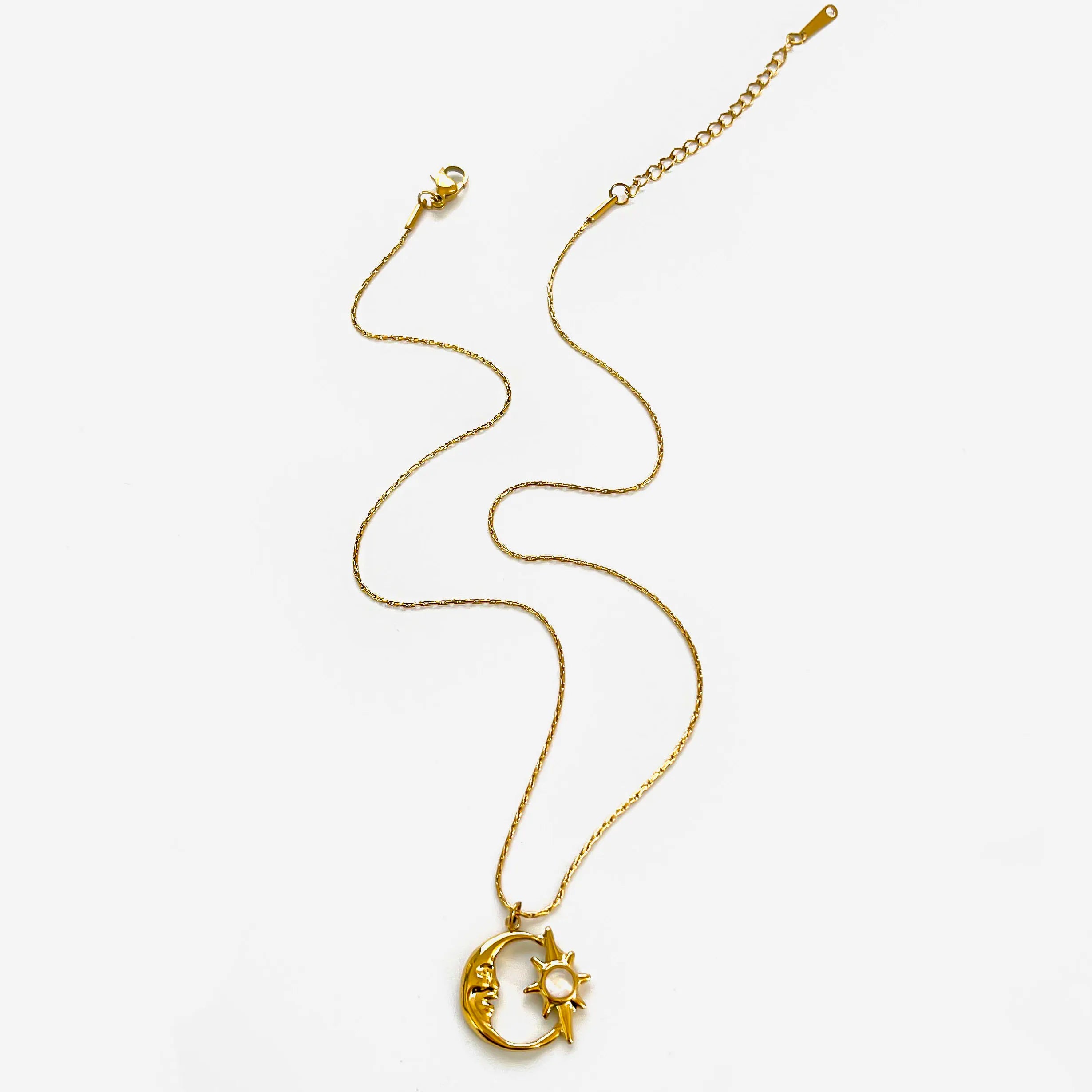Fashion Gold Plated Moon Starburst Round Cat Eye Stone Pendant Necklaces for Women Stainless Steel Daily Jewelry Gifts