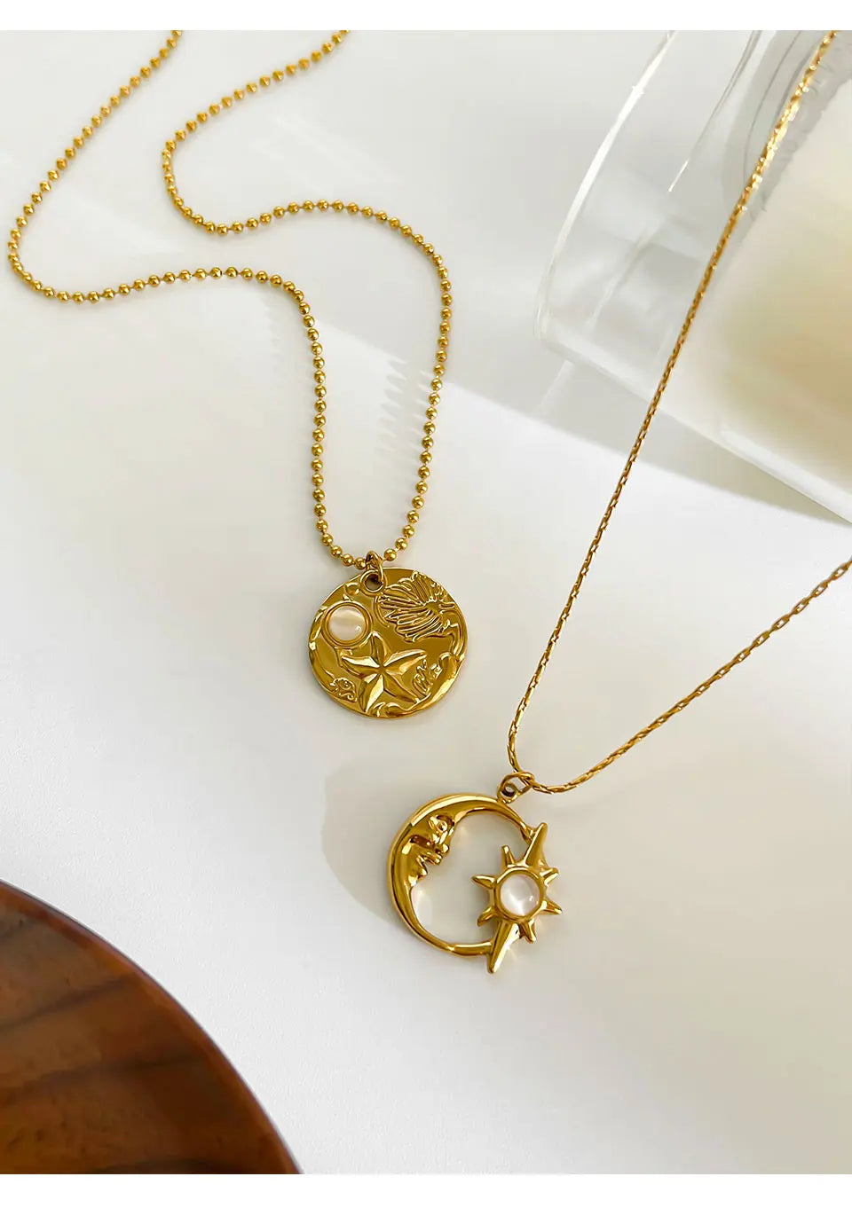 Fashion Gold Plated Moon Starburst Round Cat Eye Stone Pendant Necklaces for Women Stainless Steel Daily Jewelry Gifts