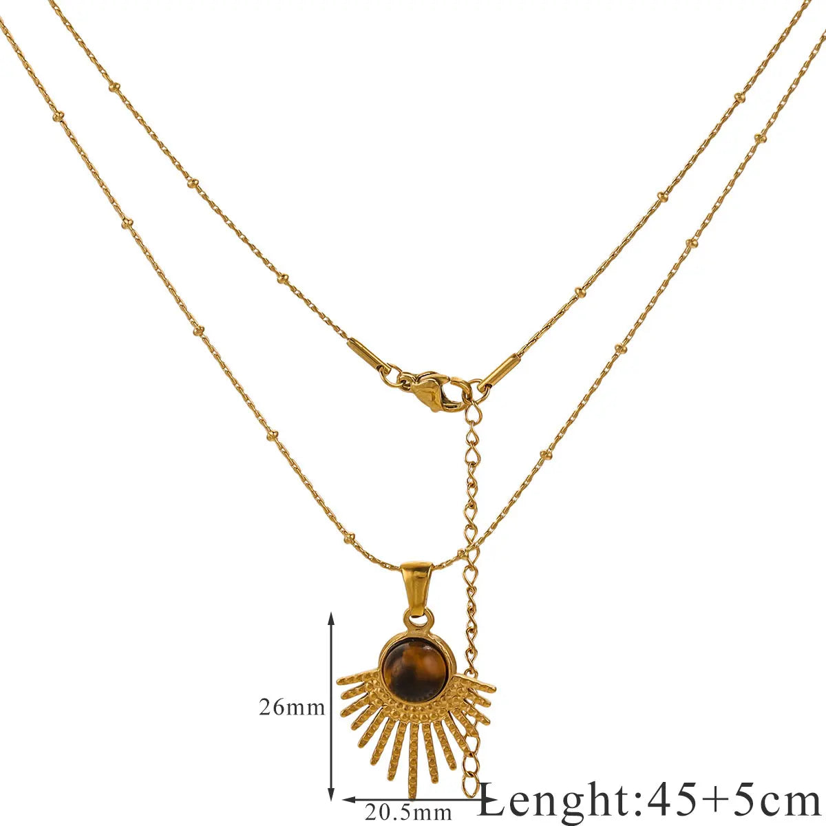 1 PCS Stainless Steel Brown Tiger Eye Stone Pendant Necklace for Women Men Vintage Fine Sweater Chain