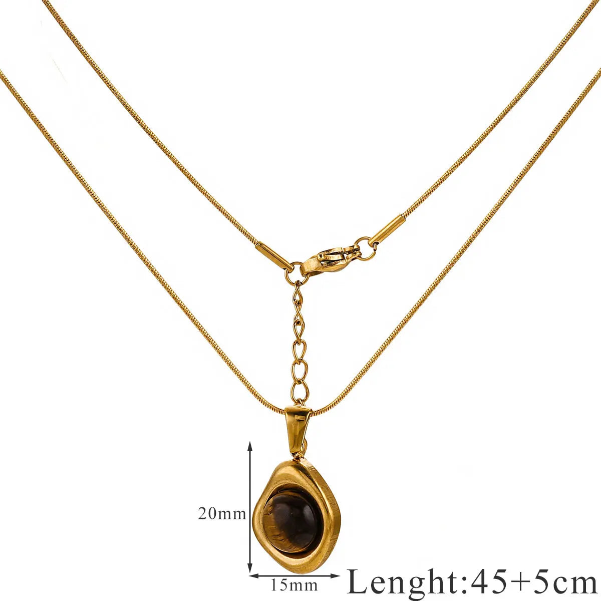 1 PCS Stainless Steel Brown Tiger Eye Stone Pendant Necklace for Women Men Vintage Fine Sweater Chain