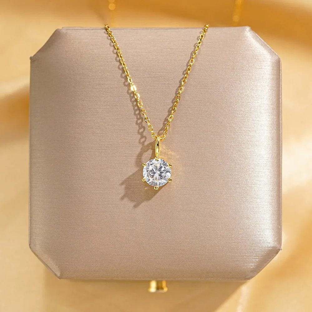 High Quality 5A Zircon Pendant Necklace for Women Stainless Steel Fashion Versatile Commuting Jewelry
