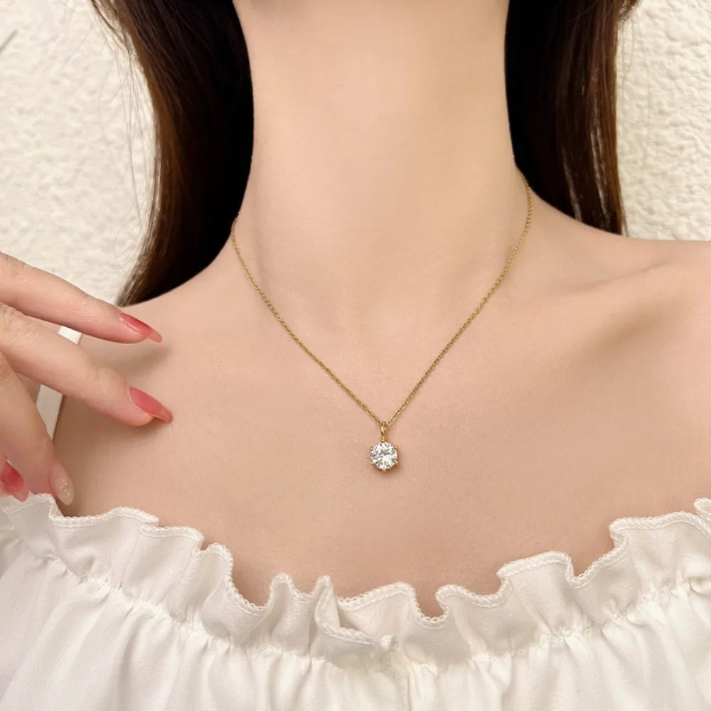 High Quality 5A Zircon Pendant Necklace for Women Stainless Steel Fashion Versatile Commuting Jewelry