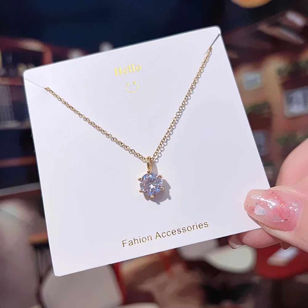 High Quality 5A Zircon Pendant Necklace for Women Stainless Steel Fashion Versatile Commuting Jewelry