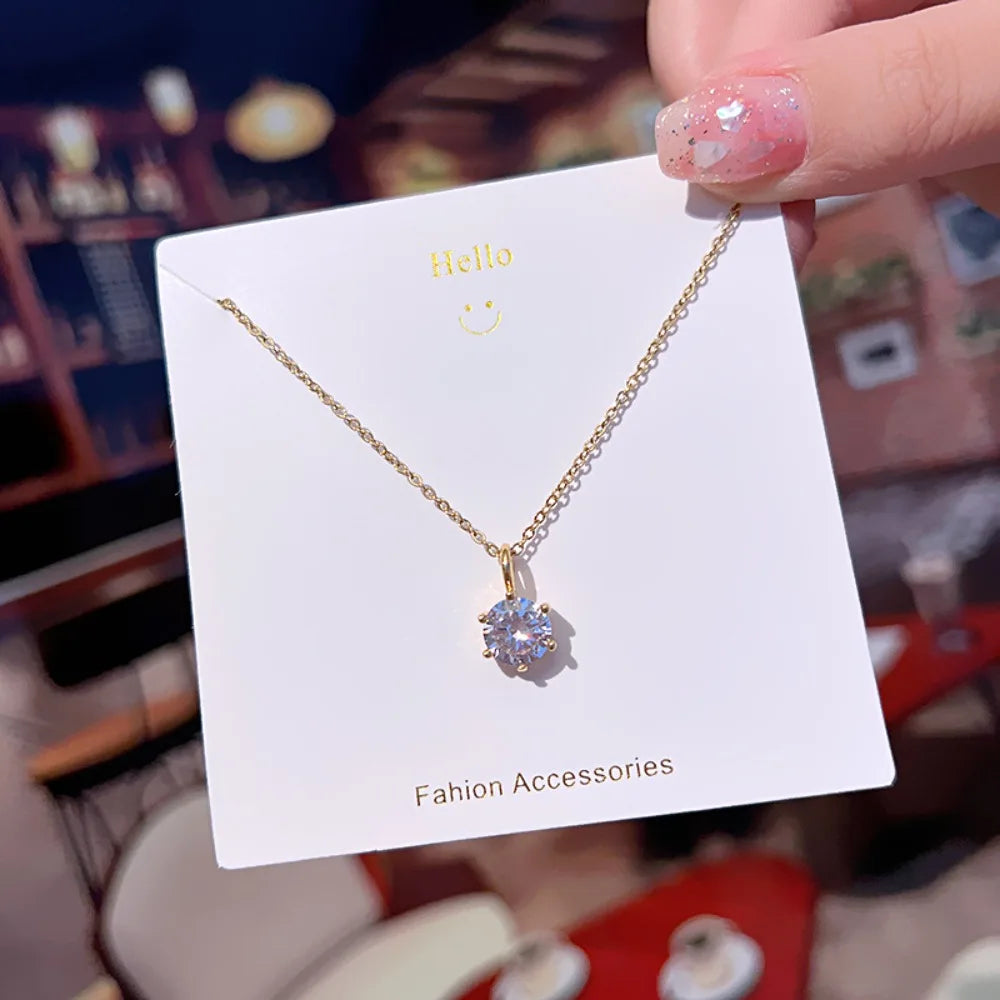 High Quality 5A Zircon Pendant Necklace for Women Stainless Steel Fashion Versatile Commuting Jewelry