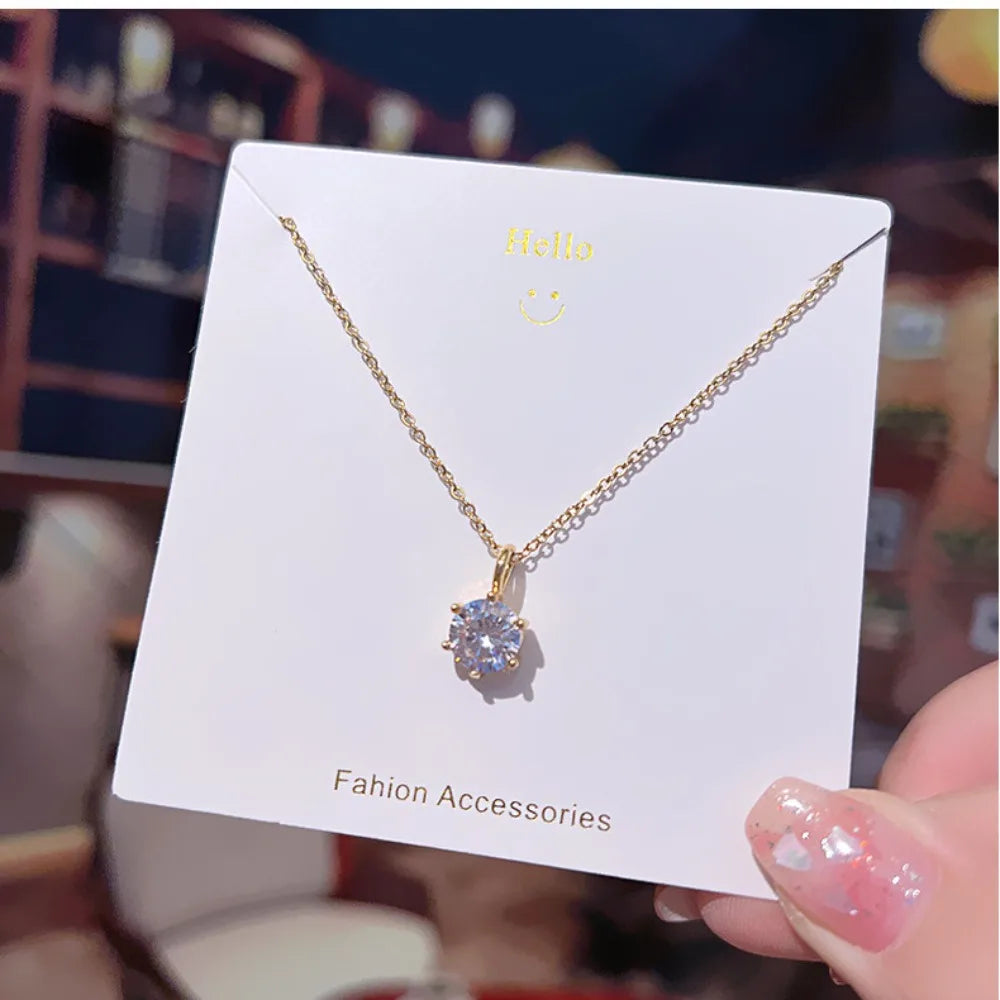 High Quality 5A Zircon Pendant Necklace for Women Stainless Steel Fashion Versatile Commuting Jewelry