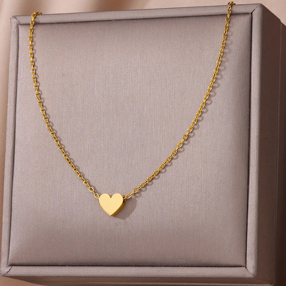 Heart Pendant Necklace for Women Stainless Steel OT Buckle Beaded Neck Chain Choker