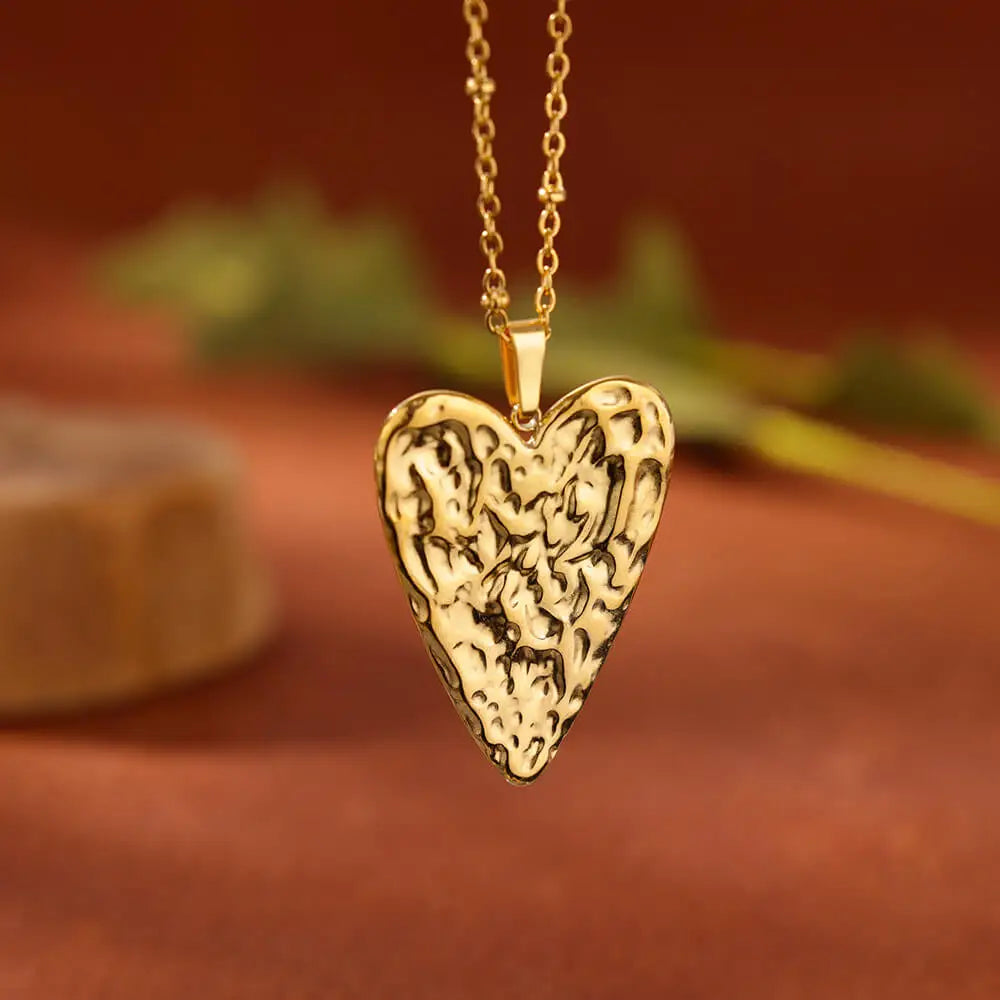 Heart Pendant Necklace for Women Stainless Steel OT Buckle Beaded Neck Chain Choker